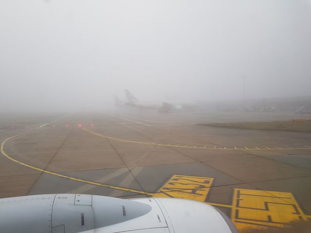 Foggy take off from Stansted