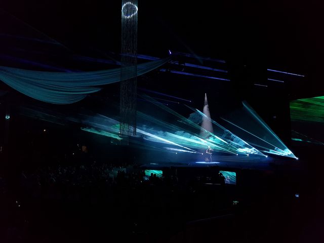 Strong music accompanied by lasers